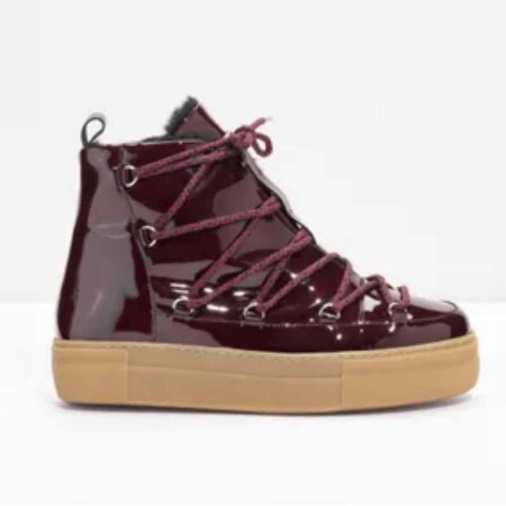 & Other Stories Burgundy Patent Lace-Up Platform Boots